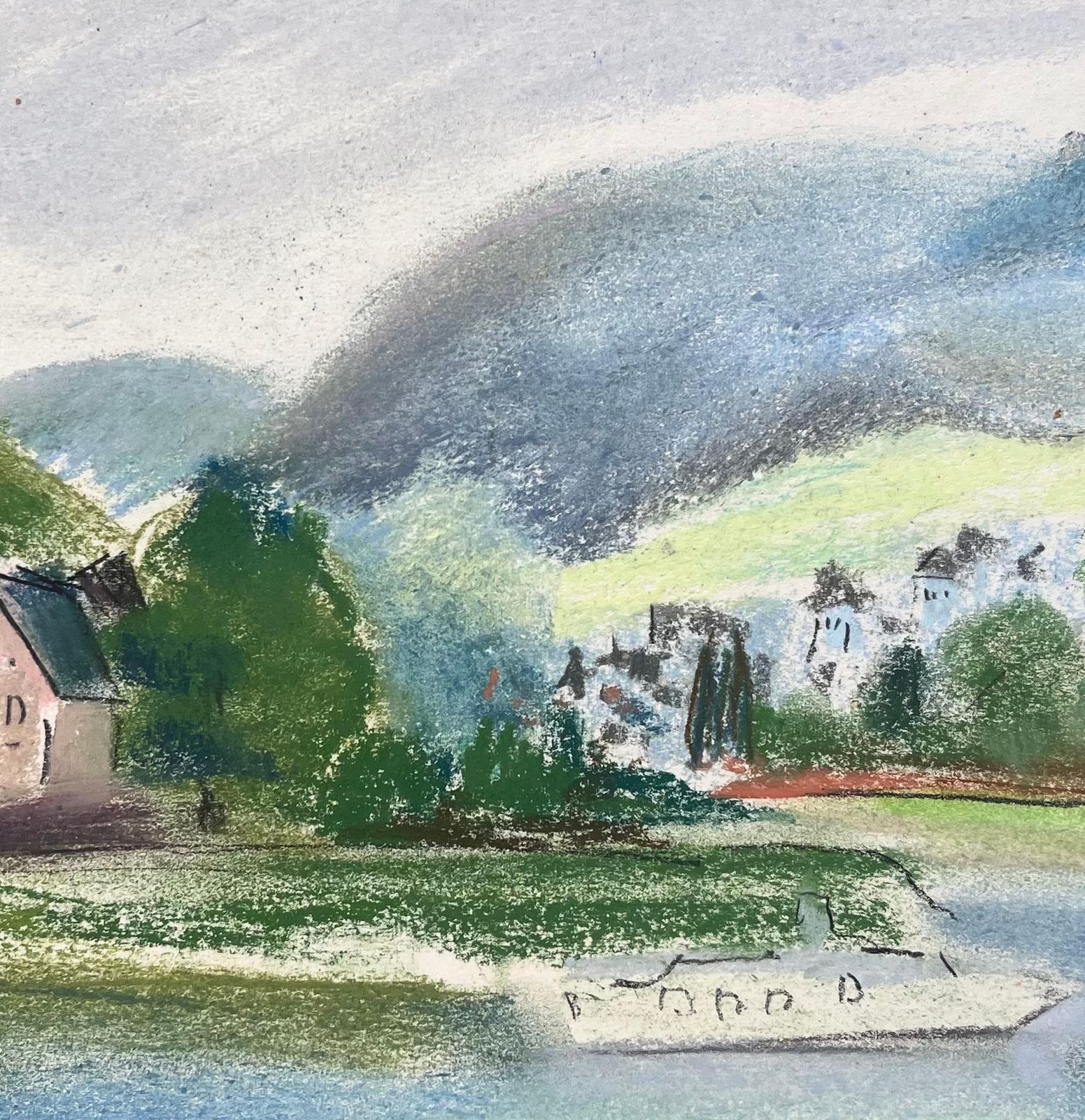 Anne Marie Migette Perardmid 20th Century Pastel Of Riverside Village And Boat In France photo buy