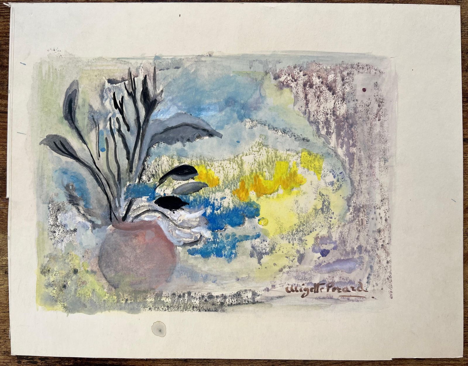 Anne Marie Migette Perardmid 20th Century French Watercolour Still Life With Abstract Floral Arrangement photo furniture