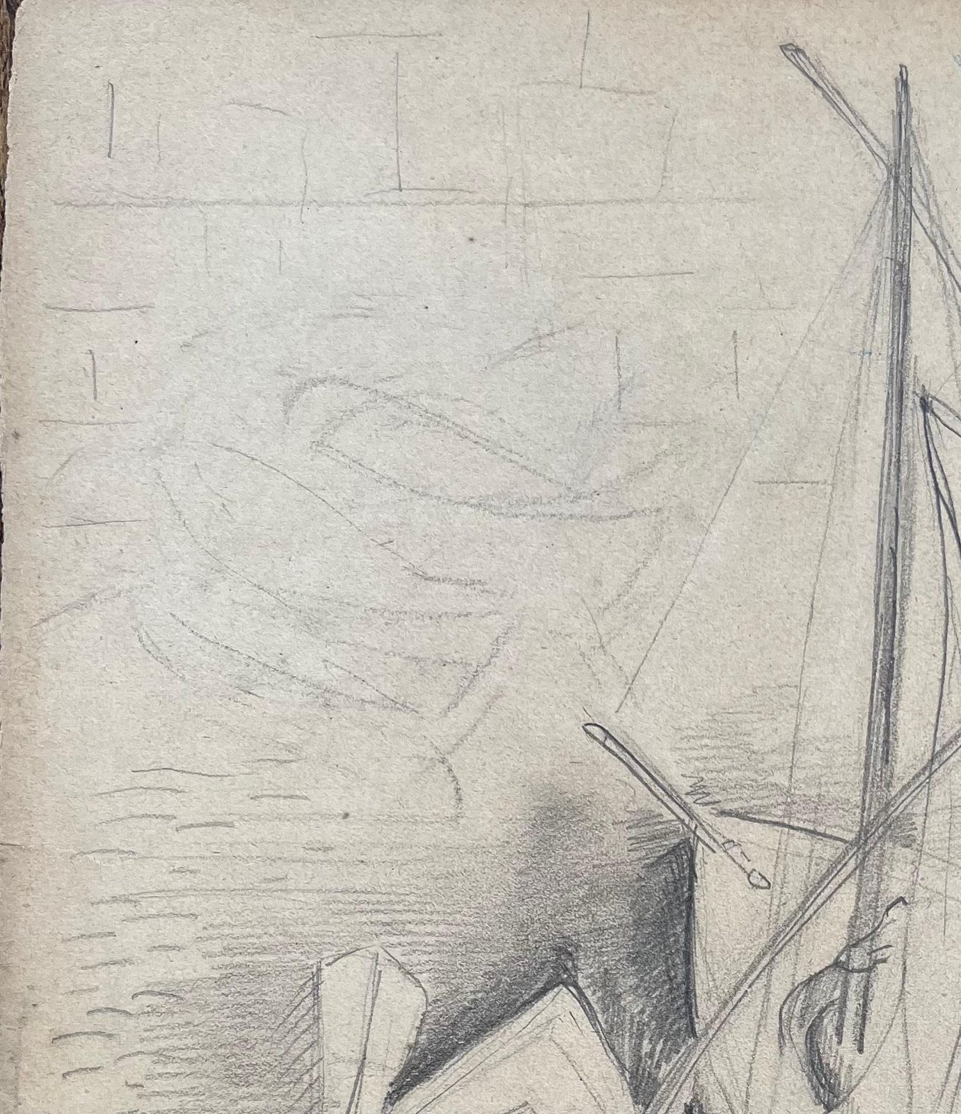 Anne Marie Migette Perardmid 20th Century Post Impressionist Pencil Drawing Of Docked Rowboats photo 427.0