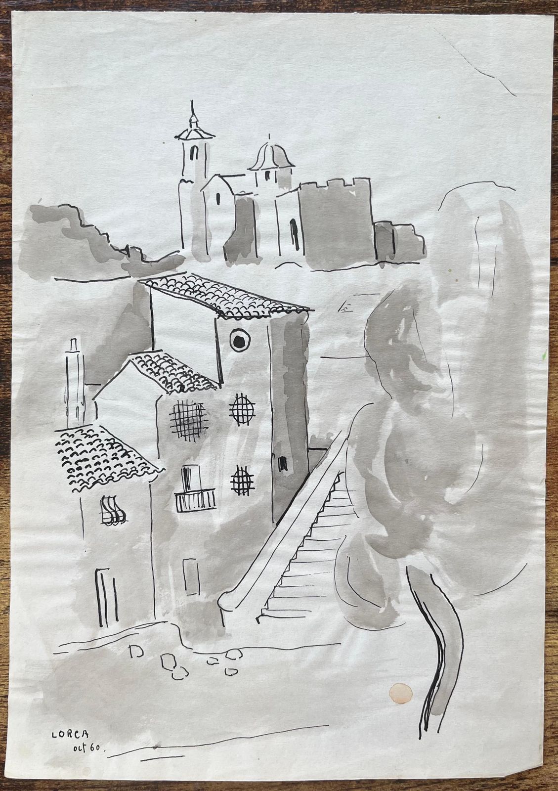 Anne Marie Migette Perardmid 20th Century Ink Drawing Of Spanish Architecture And Church Towers In Lorca1960 photo furniture