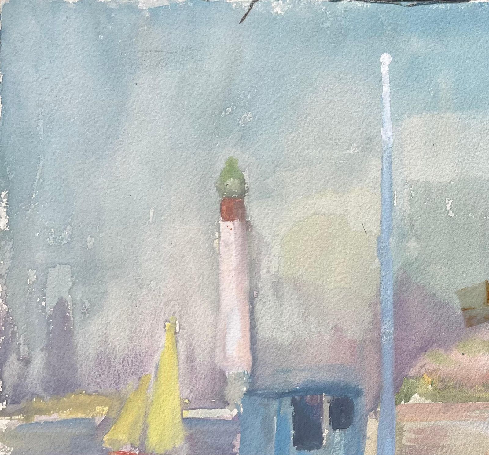 Anne Marie Migette Perardmid Century French Watercolour Of Fishing Boats And Lighthouse On A Quiet Shore photo Art