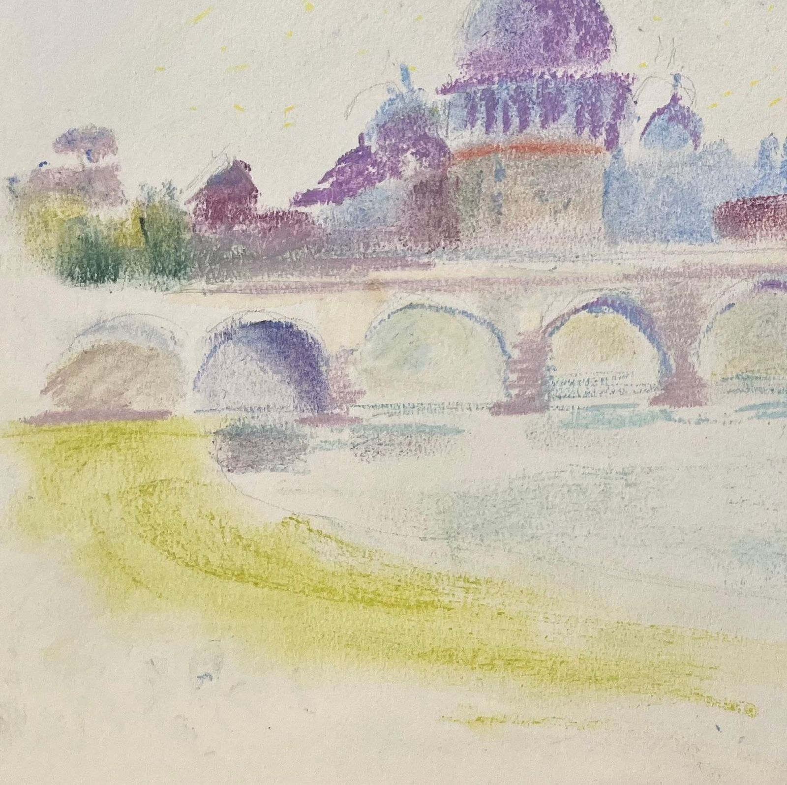 Anne Marie Migette Perardmid 20th Century Pastel Of Castel Sant'angelo And St. Peter’s Dome In Rome photo 500.0