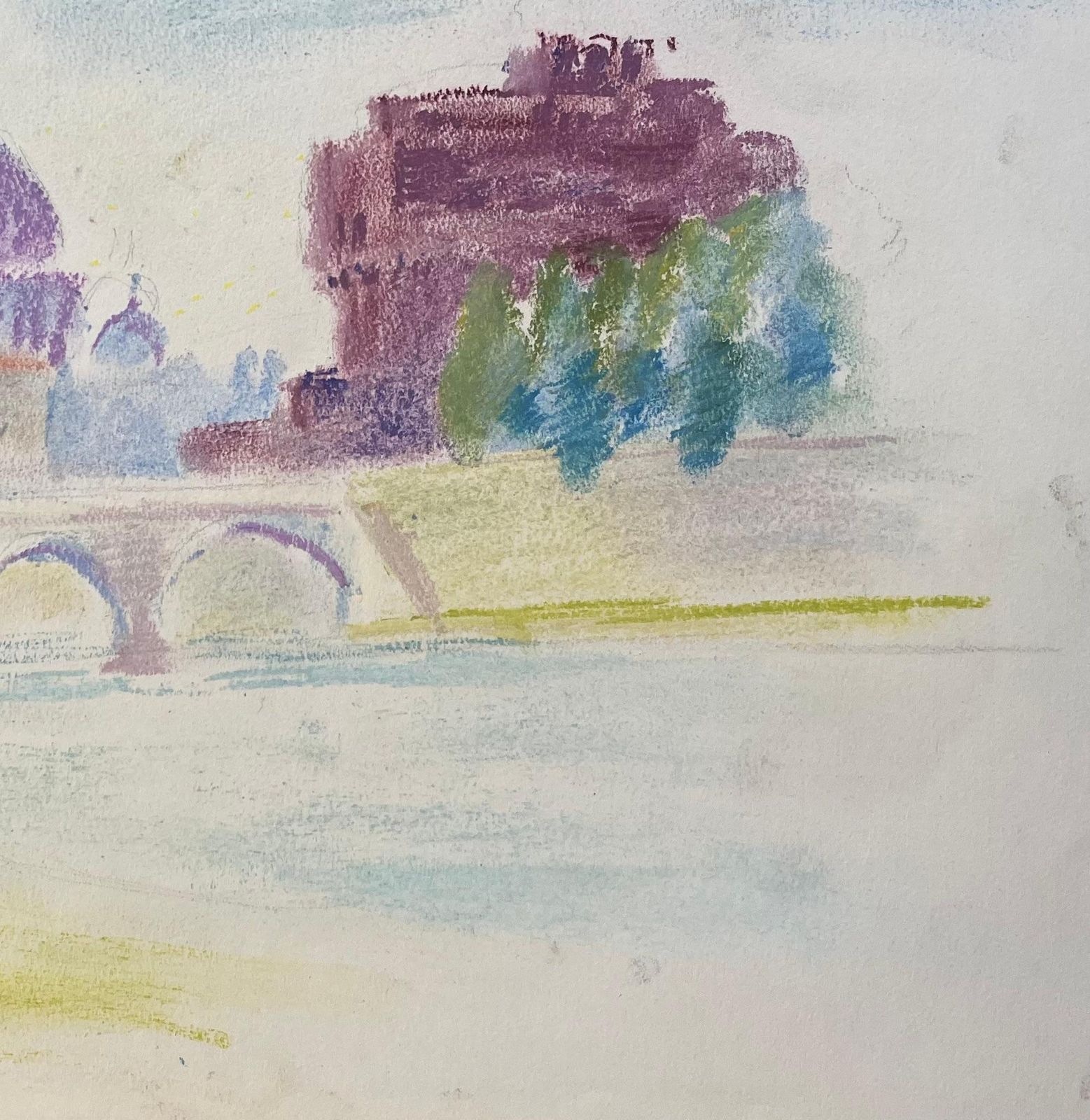 Anne Marie Migette Perardmid 20th Century Pastel Of Castel Sant'angelo And St. Peter’s Dome In Rome photo vinterior