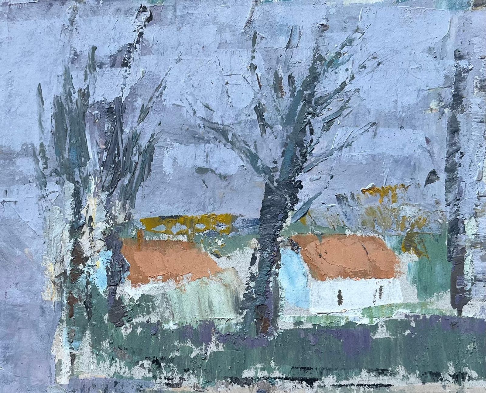Fanch Lelmid Century French Landscape With Bare Trees And Red Roof Cottages photo Art