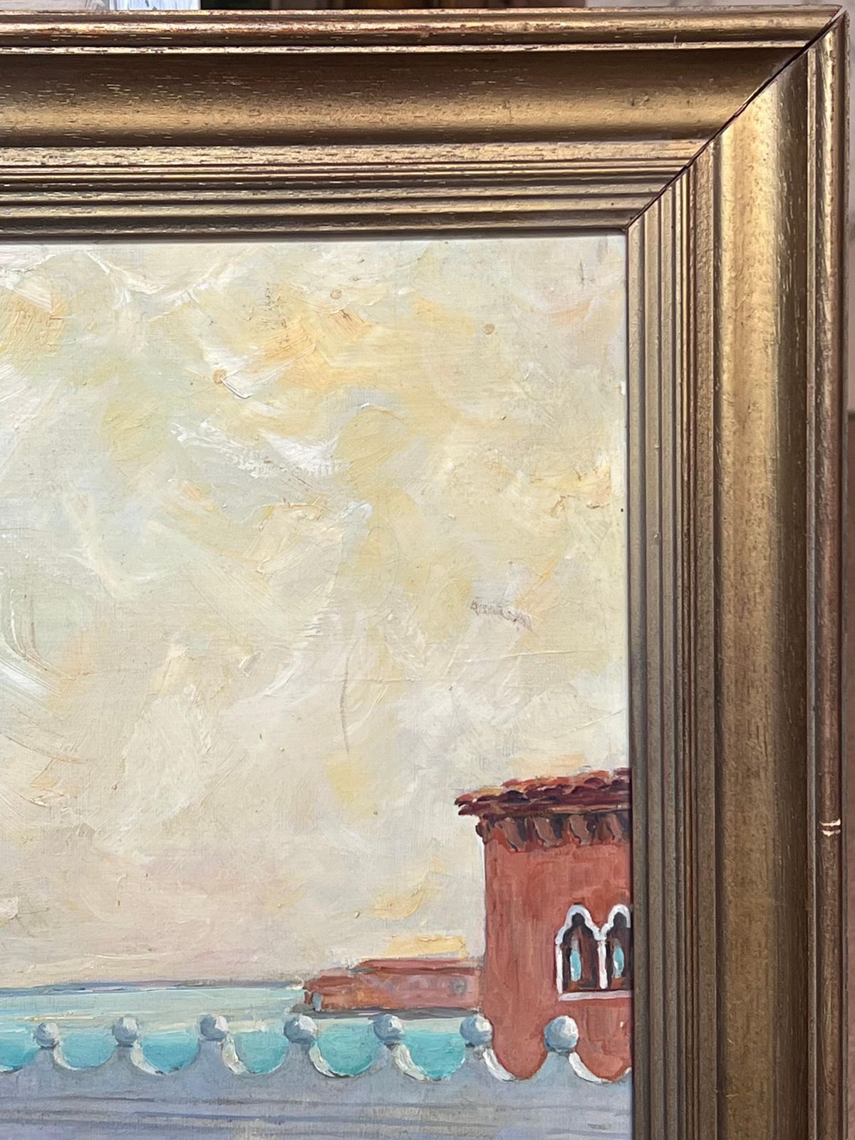Christian Dombrevanehuge Signed Oil Painting Venice Canal San Giorgio Maggiore 20th Century photo for sale