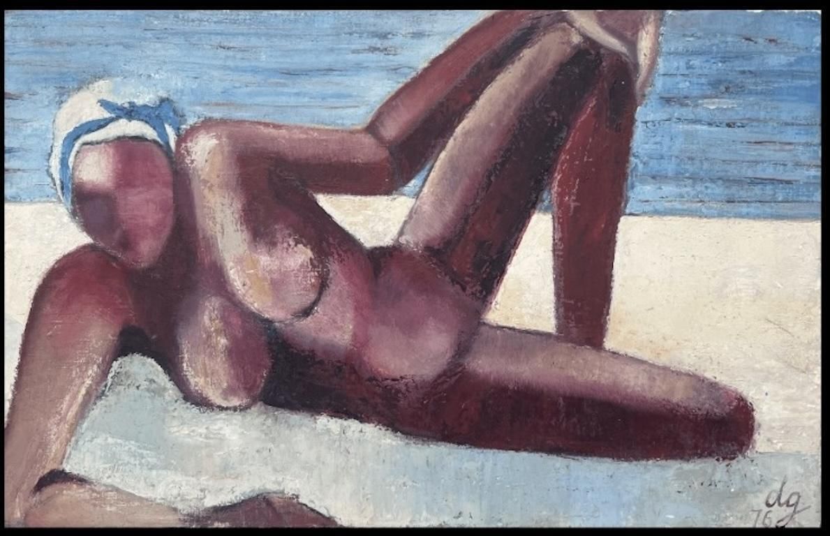 Danie Gruau1970's French Modernist Signed Oil Nude Lady On Beach Superb Quality Painting20th Century photo furniture