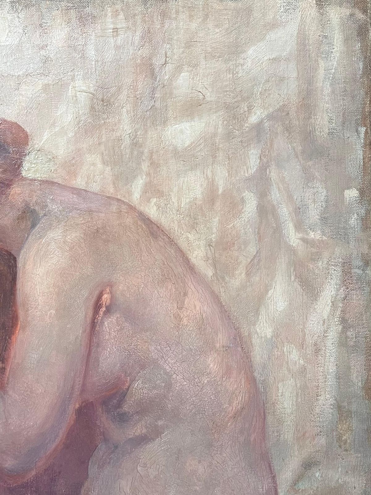 French Schoolhuge 1900's French Impressionist Oil On Canvas Nude Model Artists Interior photo for sale