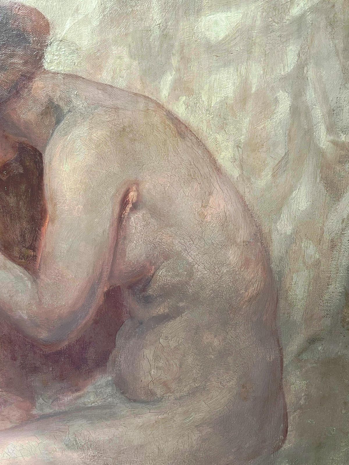 French Schoolhuge 1900's French Impressionist Oil On Canvas Nude Model Artists Interior photo buy