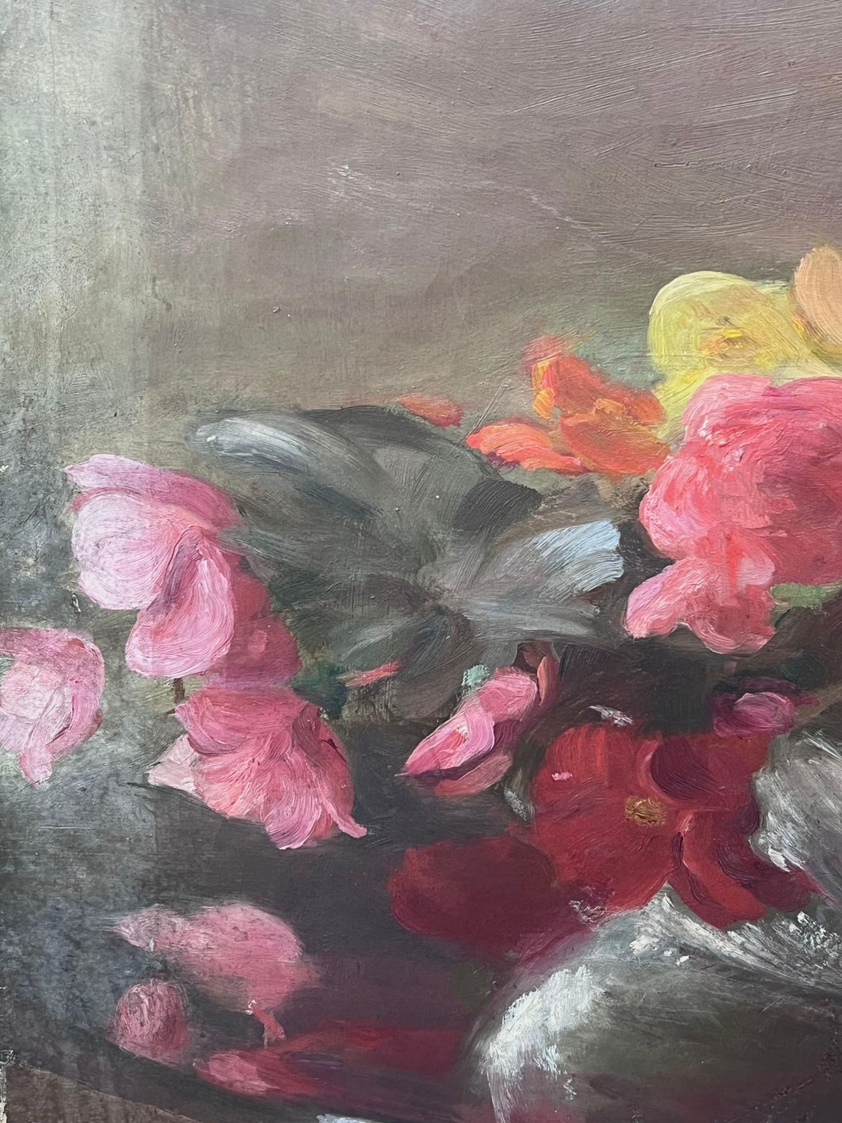 French School1900's French Impressionist Oil On Canvas Pretty Flowers Still Life Natural1900 photo for sale