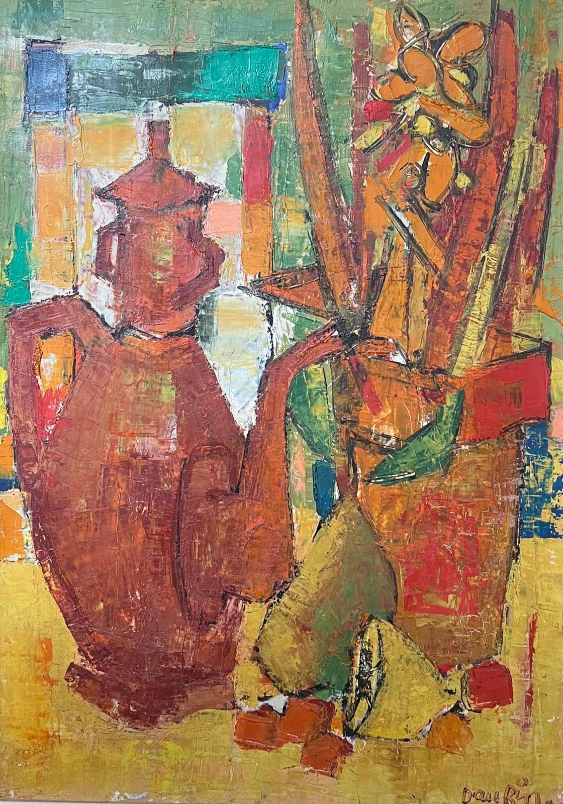 Jacques Daufin1950's French Modernist Signed Oil Painting Still Life Kitchen Table Objects photo furniture