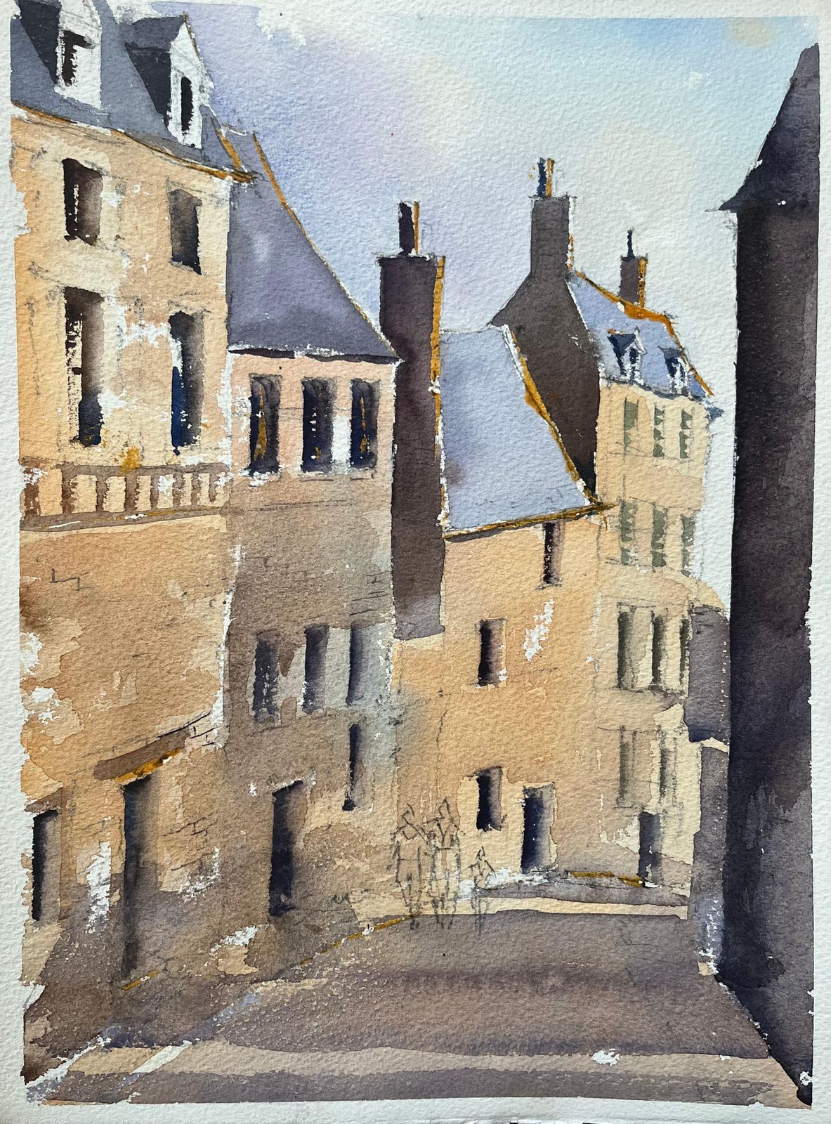 Anthony Averybritish Impressionist Watercolor Of A Street Scene With Figures In France