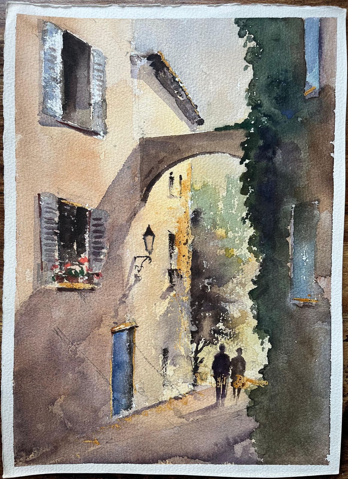 Anthony Averybritish Impressionist Watercolor Of A Sunlit Alley With Archway And Figures photo furniture