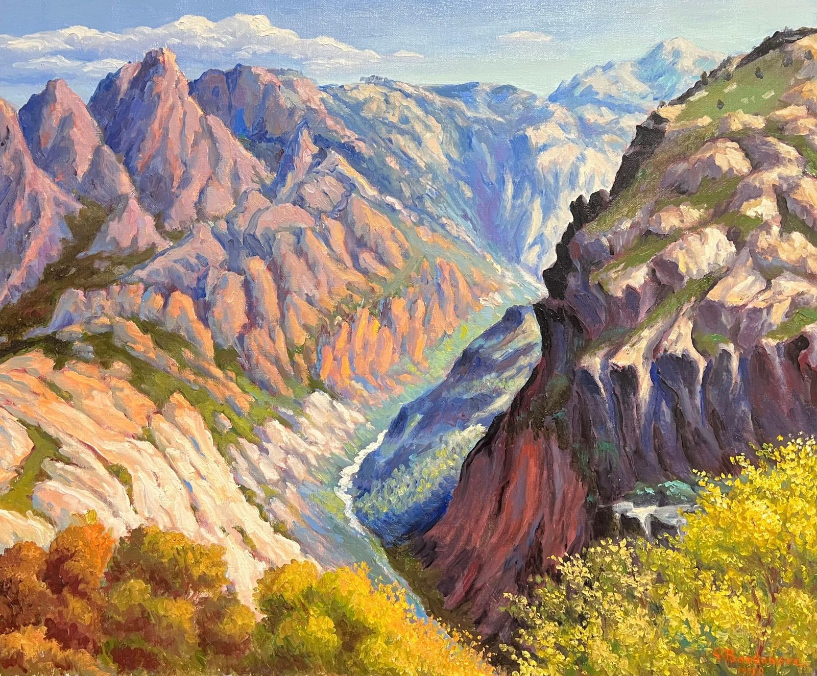 Georges Bordonovefrench Impressionist Oil Painting Bright And Colourful Towering Peaks And Valley