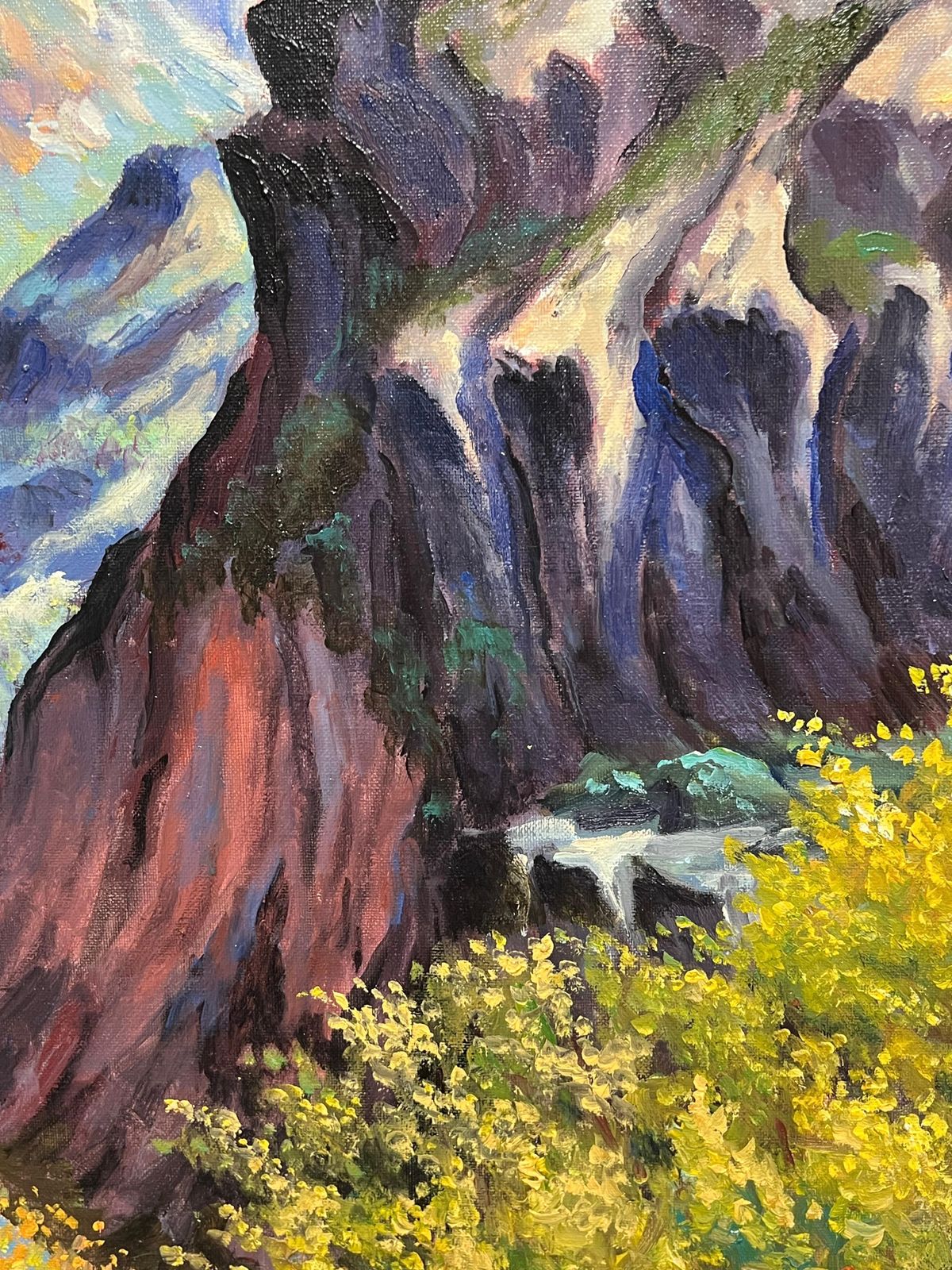 photo for sale Georges Bordonovefrench Impressionist Oil Painting Bright And Colourful Towering Peaks And Valley