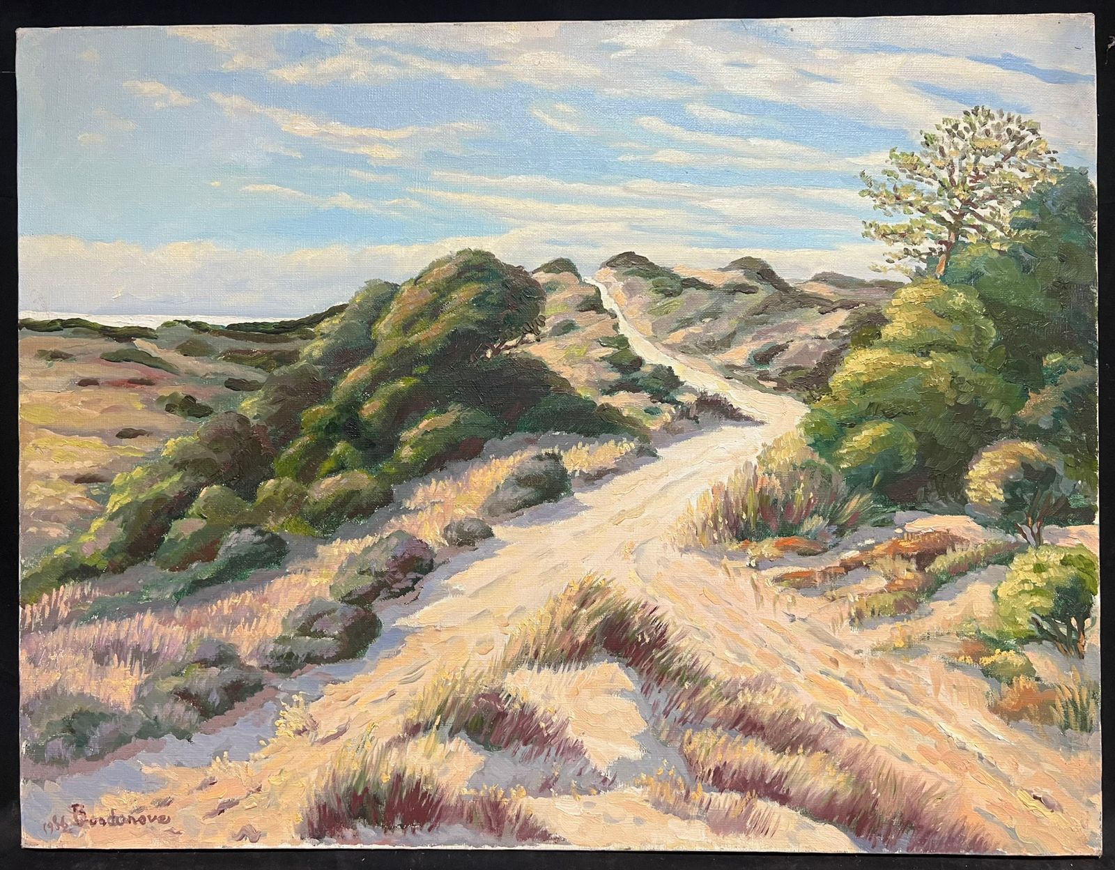 Georges Bordonovefrench Impressionist Oil Painting Sunlit Path Through Rolling Sand Dunes photo furniture