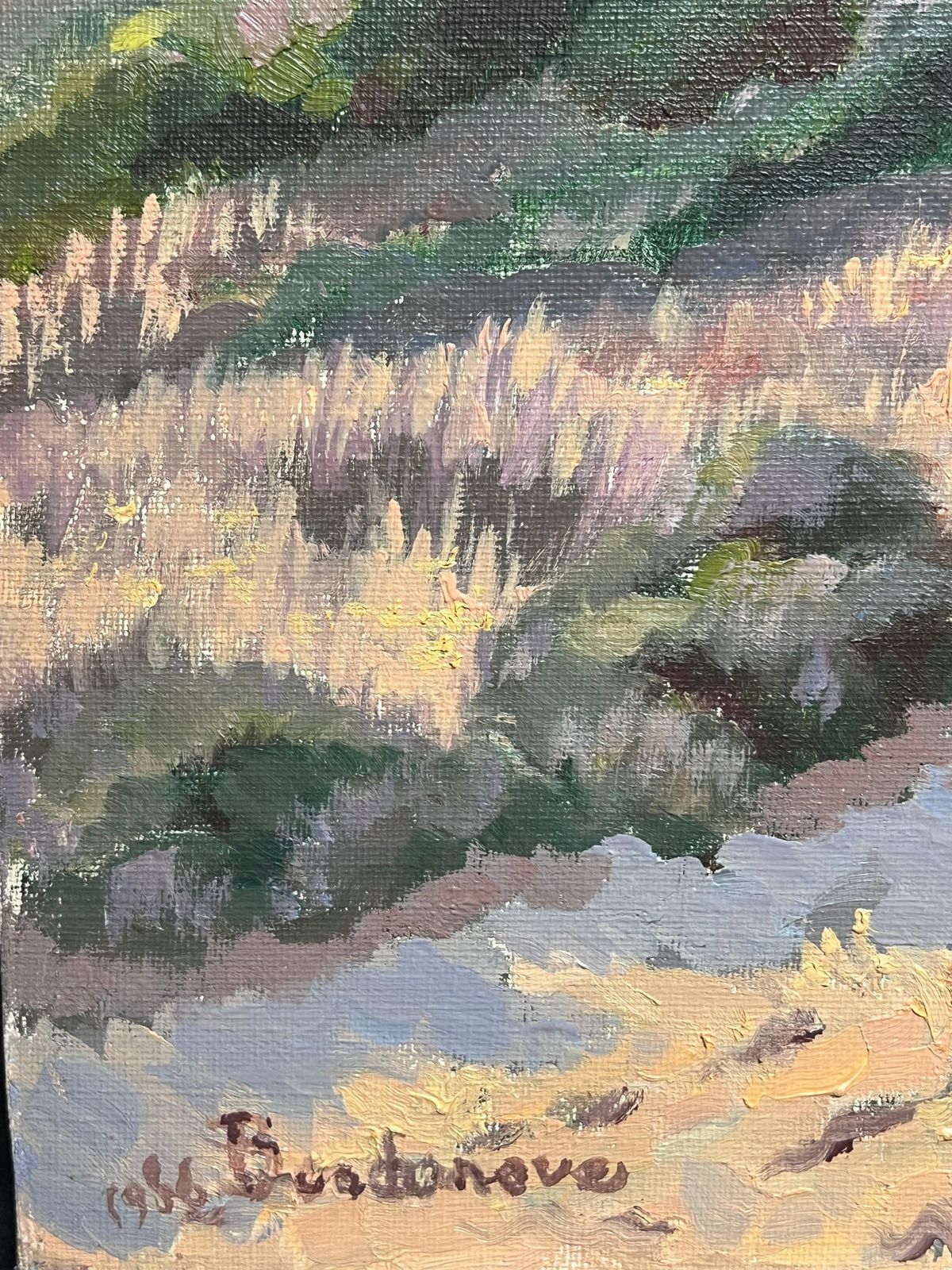 photo for sale Georges Bordonovefrench Impressionist Oil Painting Sunlit Path Through Rolling Sand Dunes