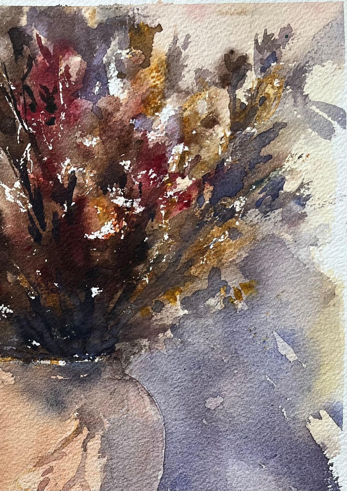 Anthony Averybritish Impressionist Watercolor Of A Dried Floral Arrangement In A Vase photo for sale