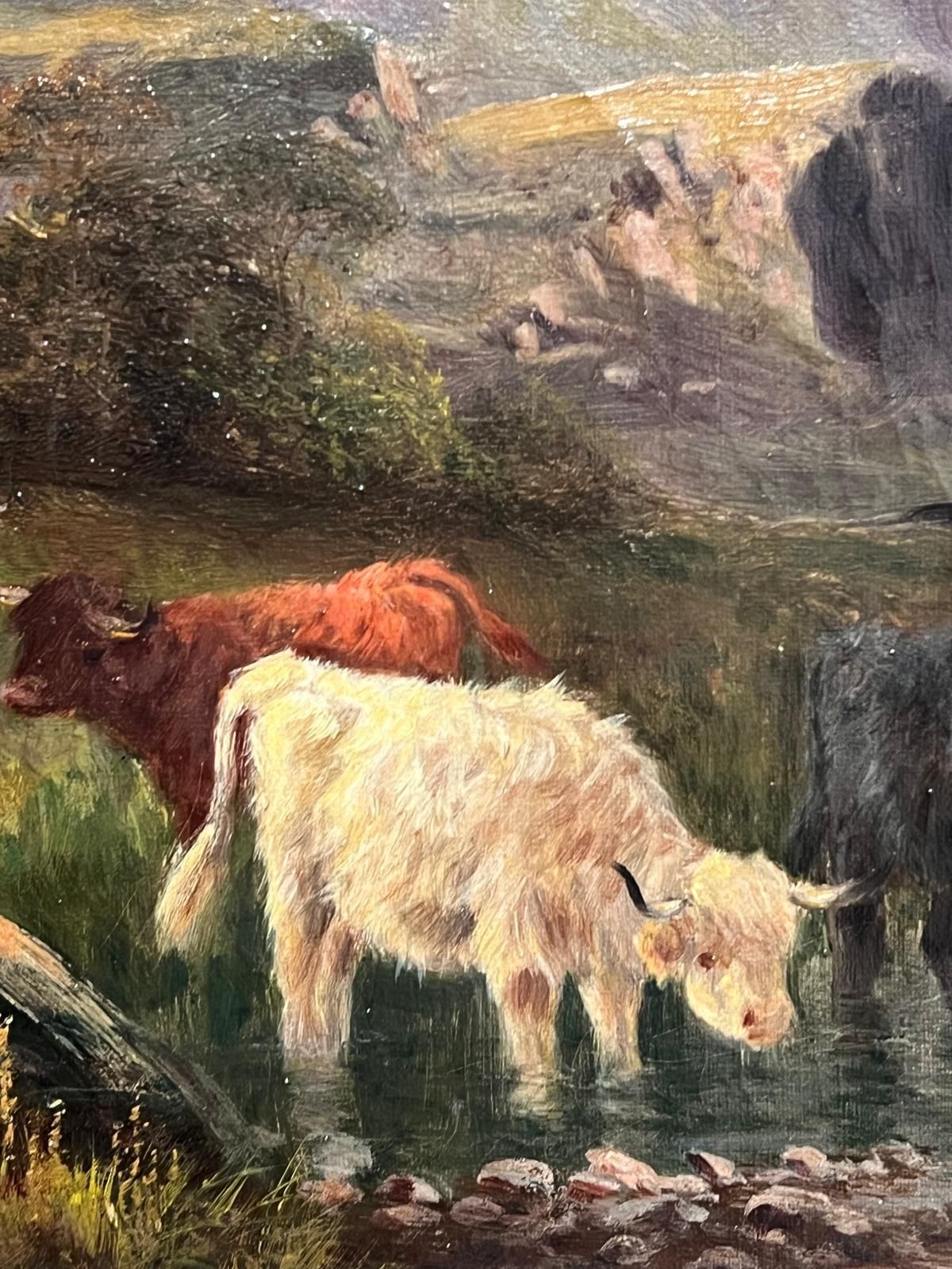 William Langley (1852 1922highland Cattle At Dusk Antique Scottish Loch & Mountains Signed Oil Painting photo vinterior
