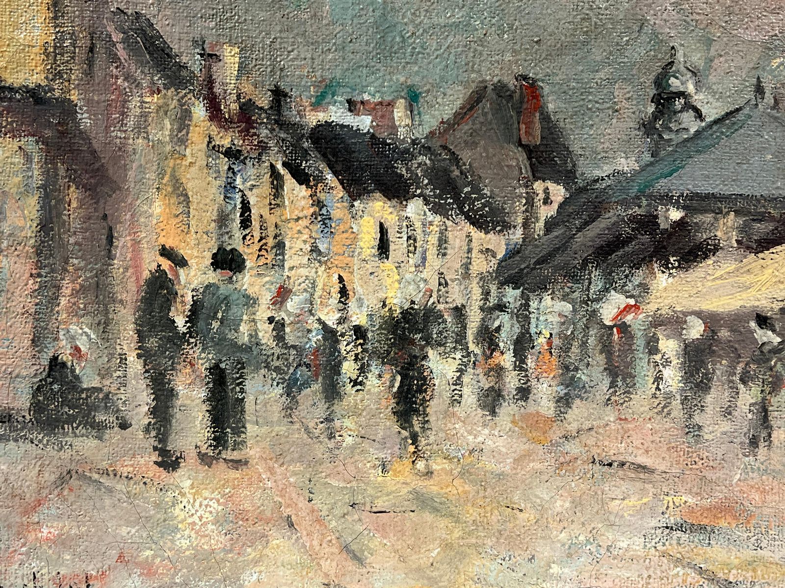 Fanch Lelfrench Impressionist Village Square Market Day With Bustling Figures photo 663.0