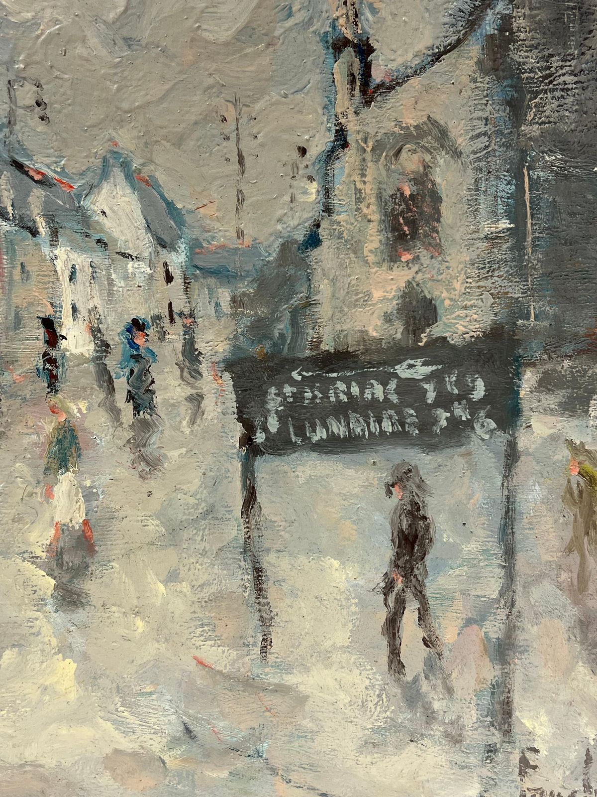Fanch Lelfrench Impressionist Grey Rainy Day In A Bustling Village Street Oil Painting photo Art