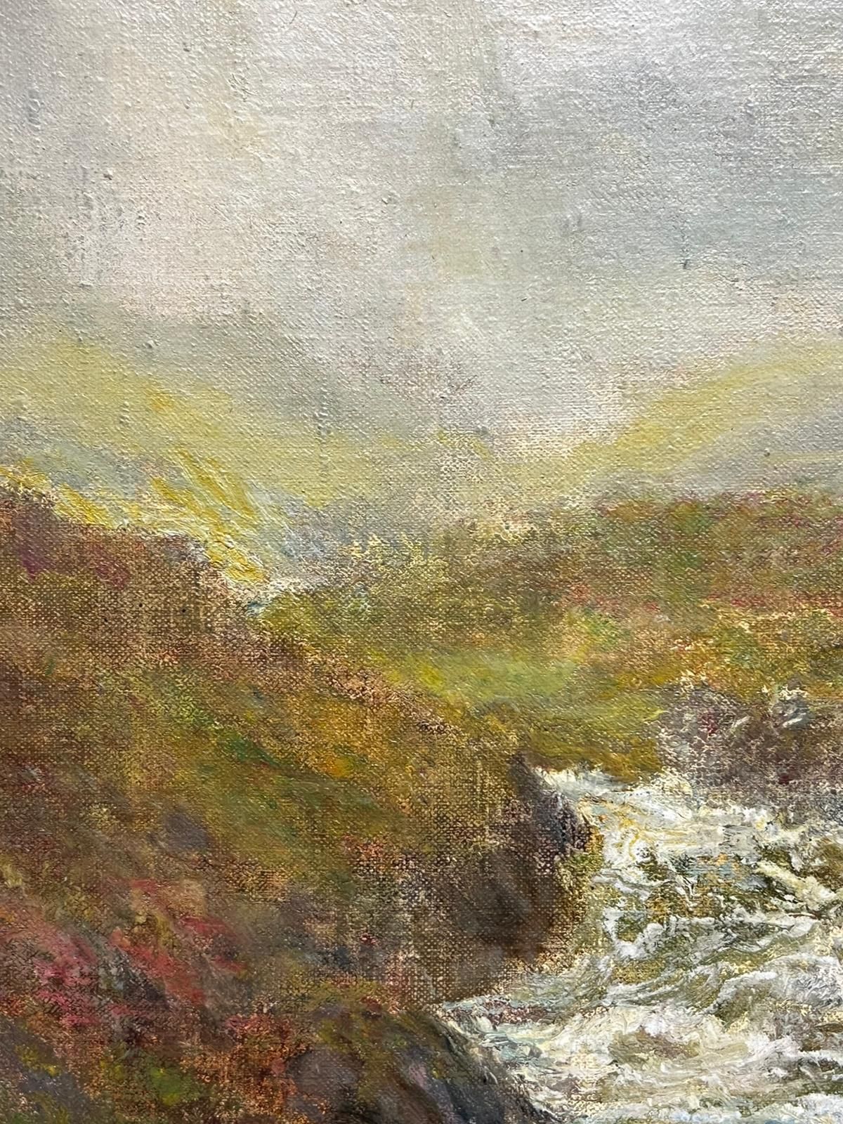 John Falconer Slater (1857 1937)flowing Stream Through Valley Misty Highlands Oil Painting Respected Artist photo for sale