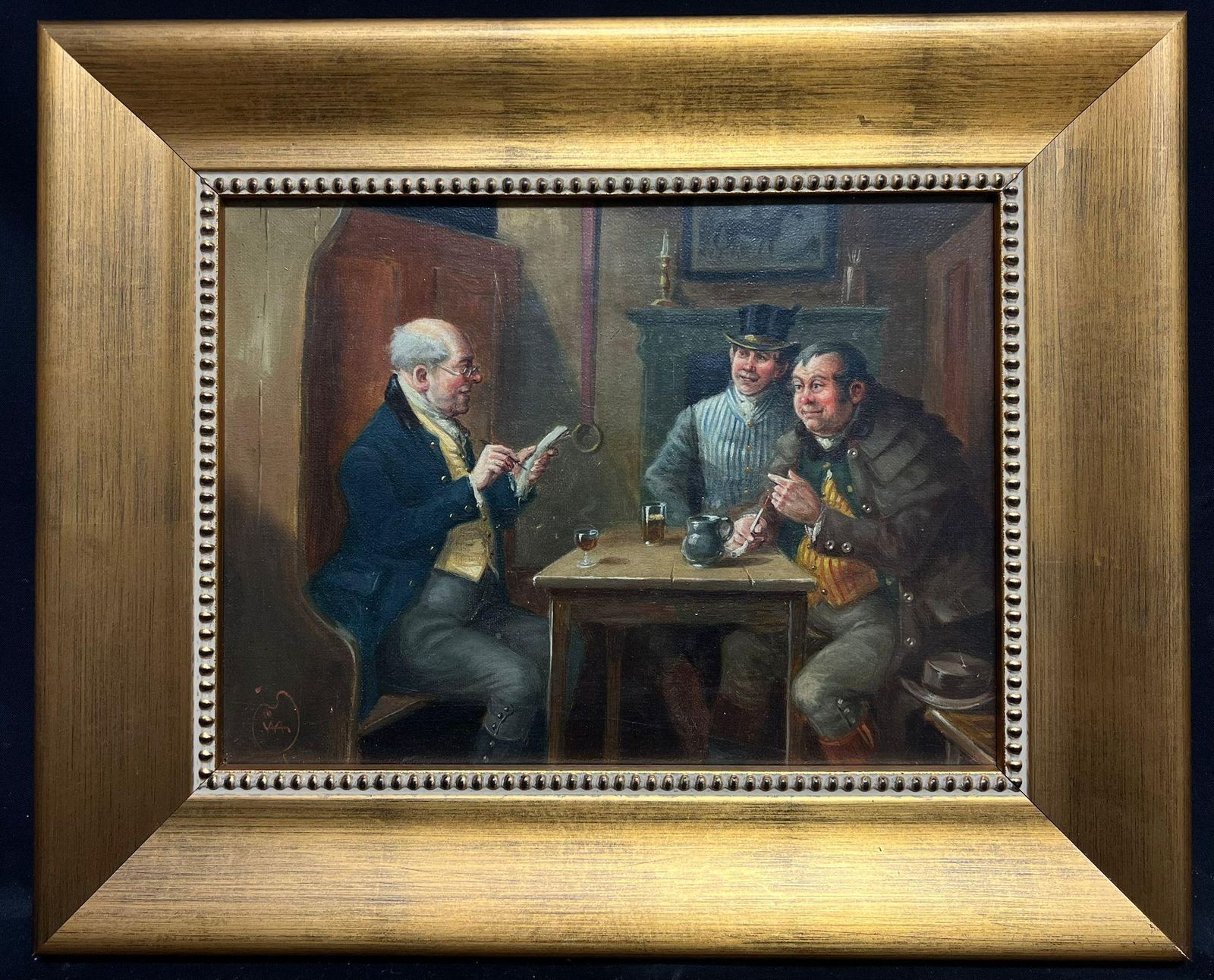 Alexander Austen (1859 1924)victorian Tavern Scene Three Gentlemen In Conversation Over Drinks Oil Painting photo furniture