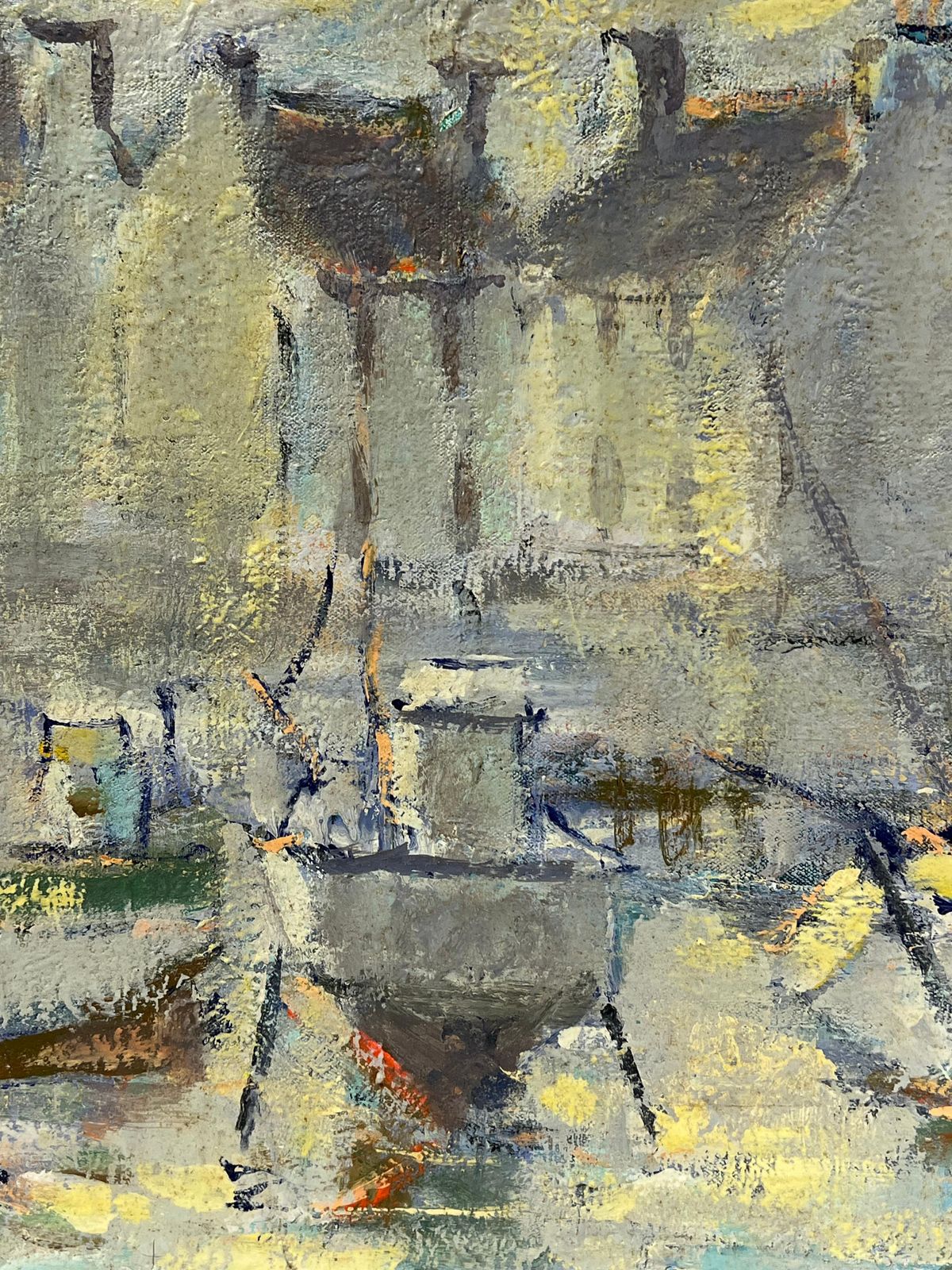 Fanch Lelfrench Impressionist Grey Boats At Harbor At Dusk With Peering Sun Landscape photo 811.0