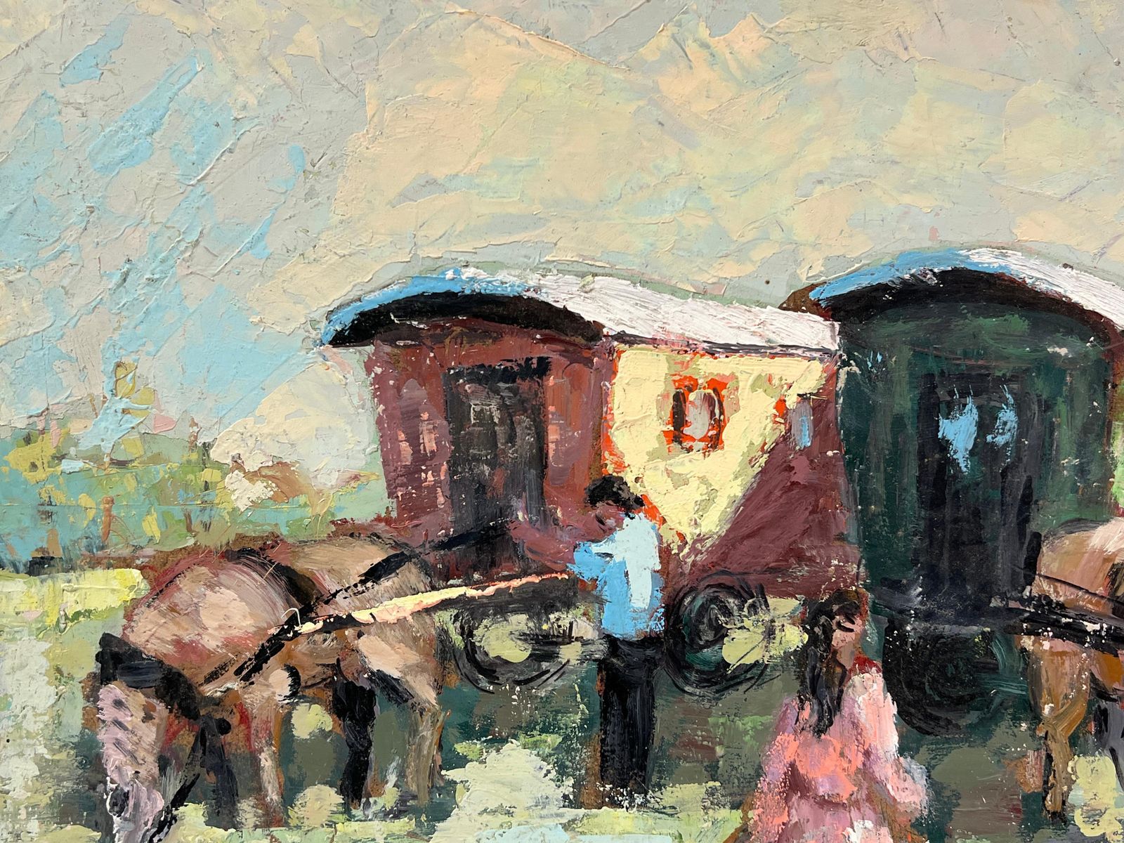 Fanch Lelfrench Impressionist Scene Of Horse Drawn Caravans And Travelers photo Art