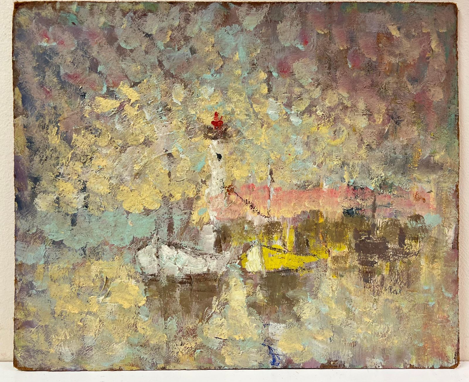 Fanch Lelfrench Impressionist Dotty Glow Of Lighthouse And Boats Oil Painting photo furniture