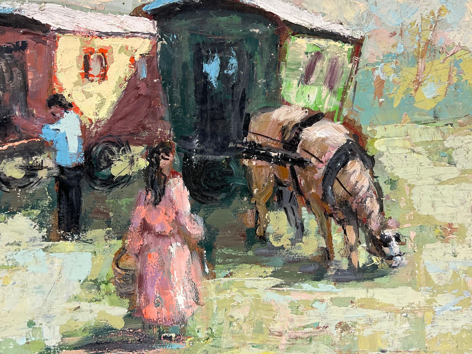 Fanch Lelfrench Impressionist Scene Of Horse Drawn Caravans And Travelers photo vinterior