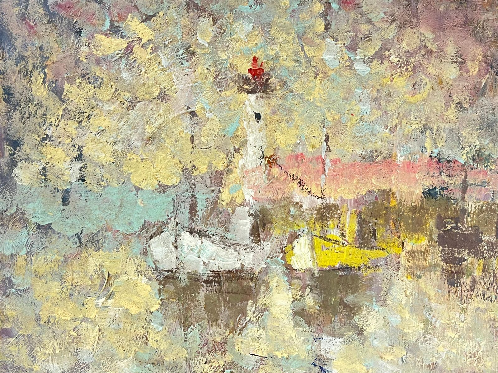 Fanch Lelfrench Impressionist Dotty Glow Of Lighthouse And Boats Oil Painting photo 636.0
