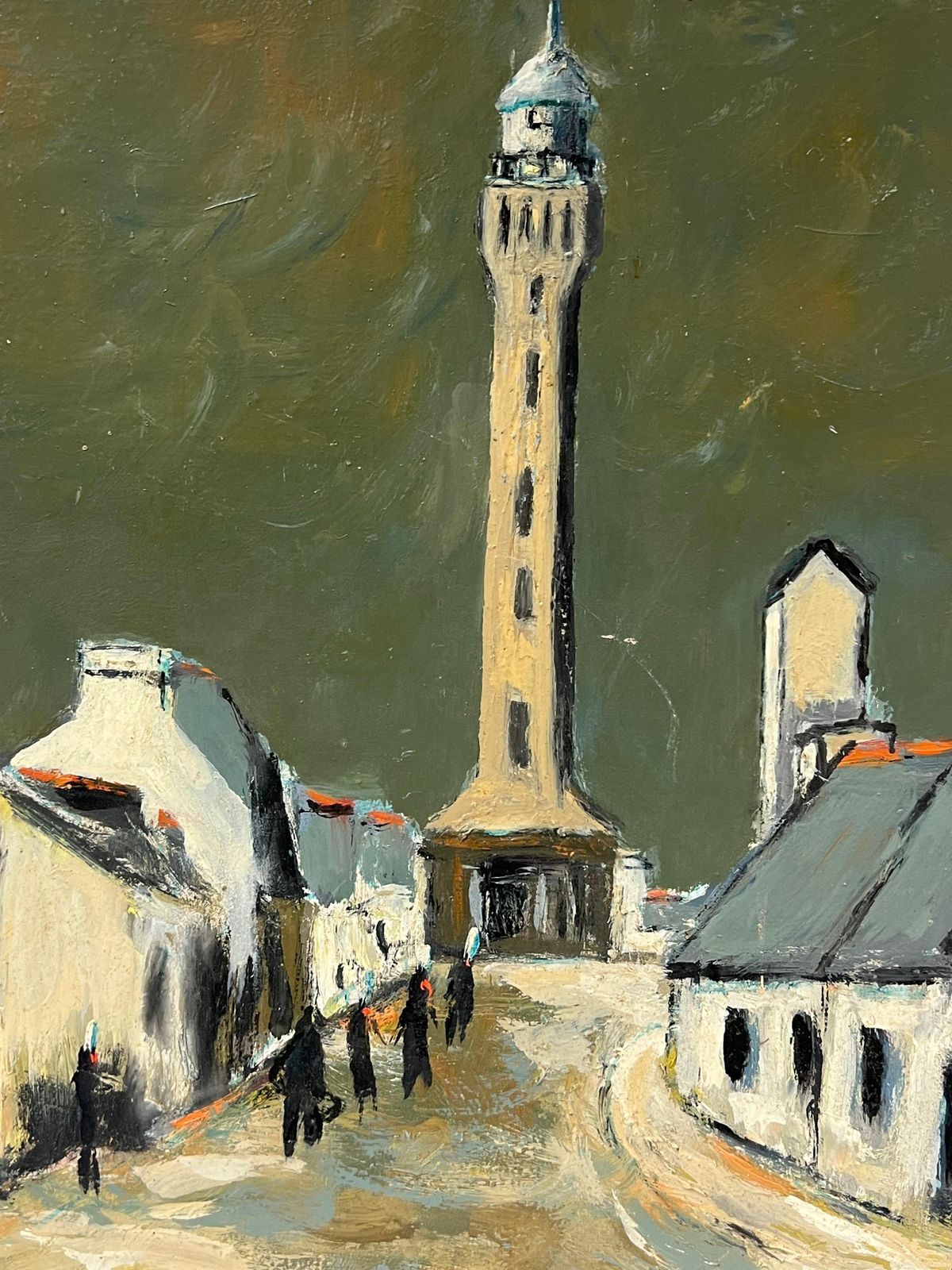 Fanch Lelfrench Impressionist Moody Village Street Leading To A Tower Urban Landscpae photo Art