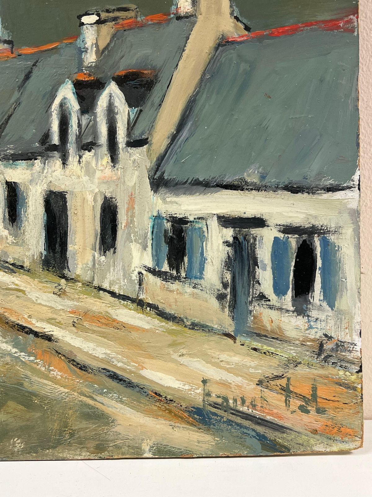 Fanch Lelfrench Impressionist Moody Village Street Leading To A Tower Urban Landscpae photo vintage