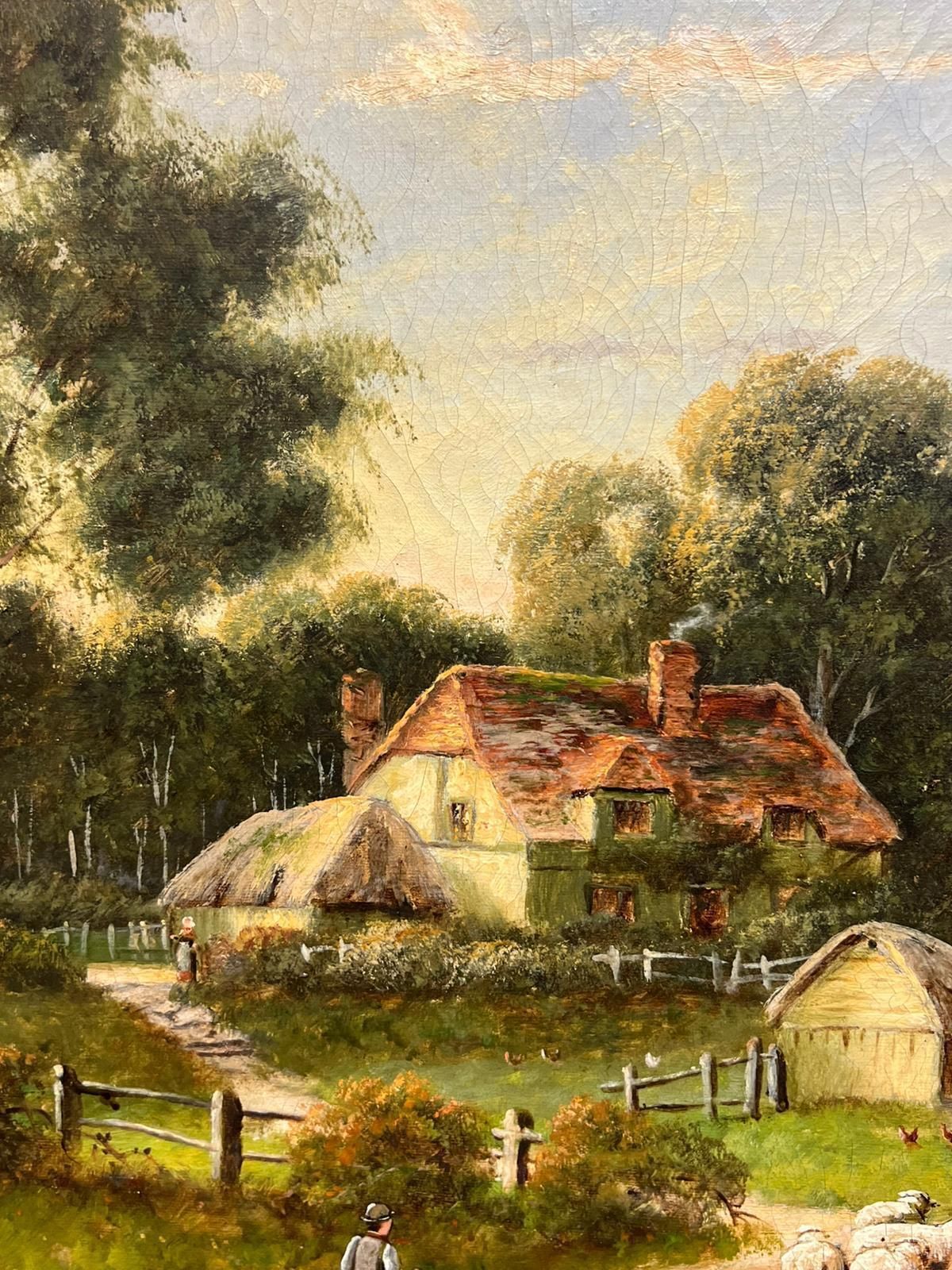 Antique English Antique English Countryside Oil Painting Shepherd With Sheep And Rural Farmstead photo buy
