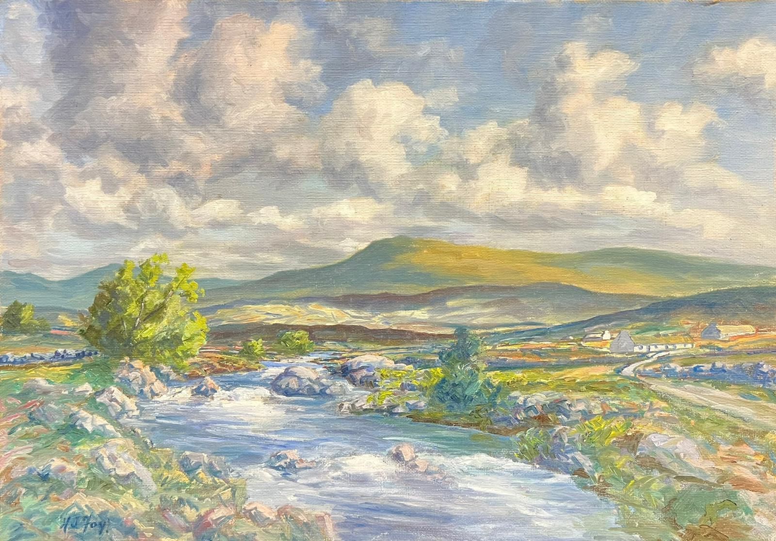 Irish Artist1950s Irish Landscape Signed Oil Painting Rolling Hills Flowing Stream Connemara