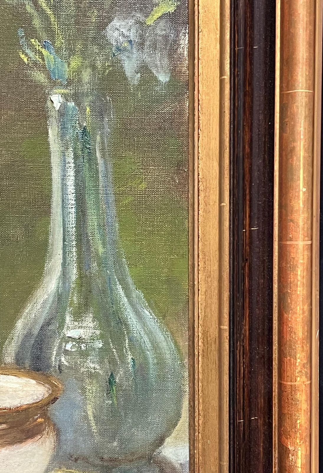 photo vinterior Jacques Martin (1844 1919)antique French Signed Pink Flowers In Blue Vase Floral Still Life Oil Painting
