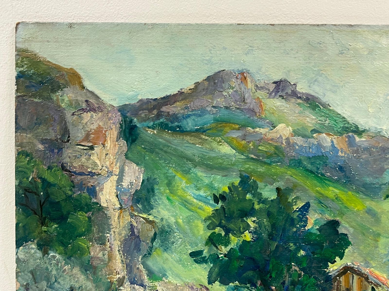 Regine David1930's French Green Lush River Landscape Gorge Valley Signed Oil Painting photo Art