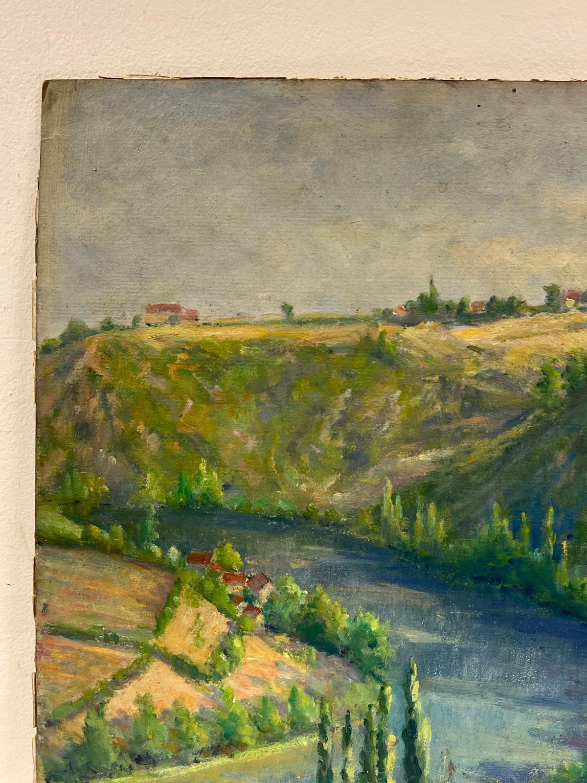 Regine David1940's French River Valley Lush Green Colors Signed Oil Painting1949 photo Art
