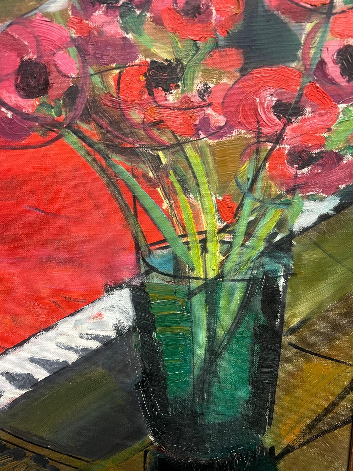 French School1960's French Modernist Still Life Oil With Ceramic Hen And Red Poppies1960's photo vinterior