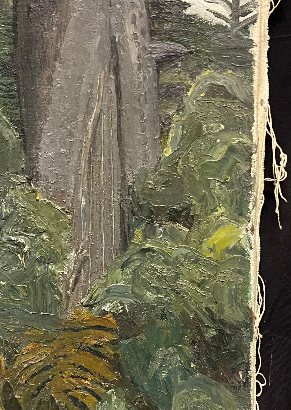 French School1940s French Moody Grey Green Forest Landscape French Expressionist Oil Painting1940's photo vintage