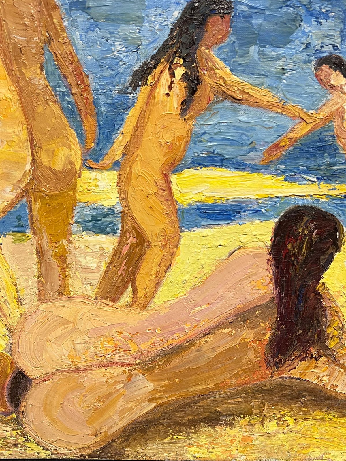 French Schoolfrench Post Impressionist Vibrant Large Oil Painting Nude Bathers On The Beach1970's photo vinterior