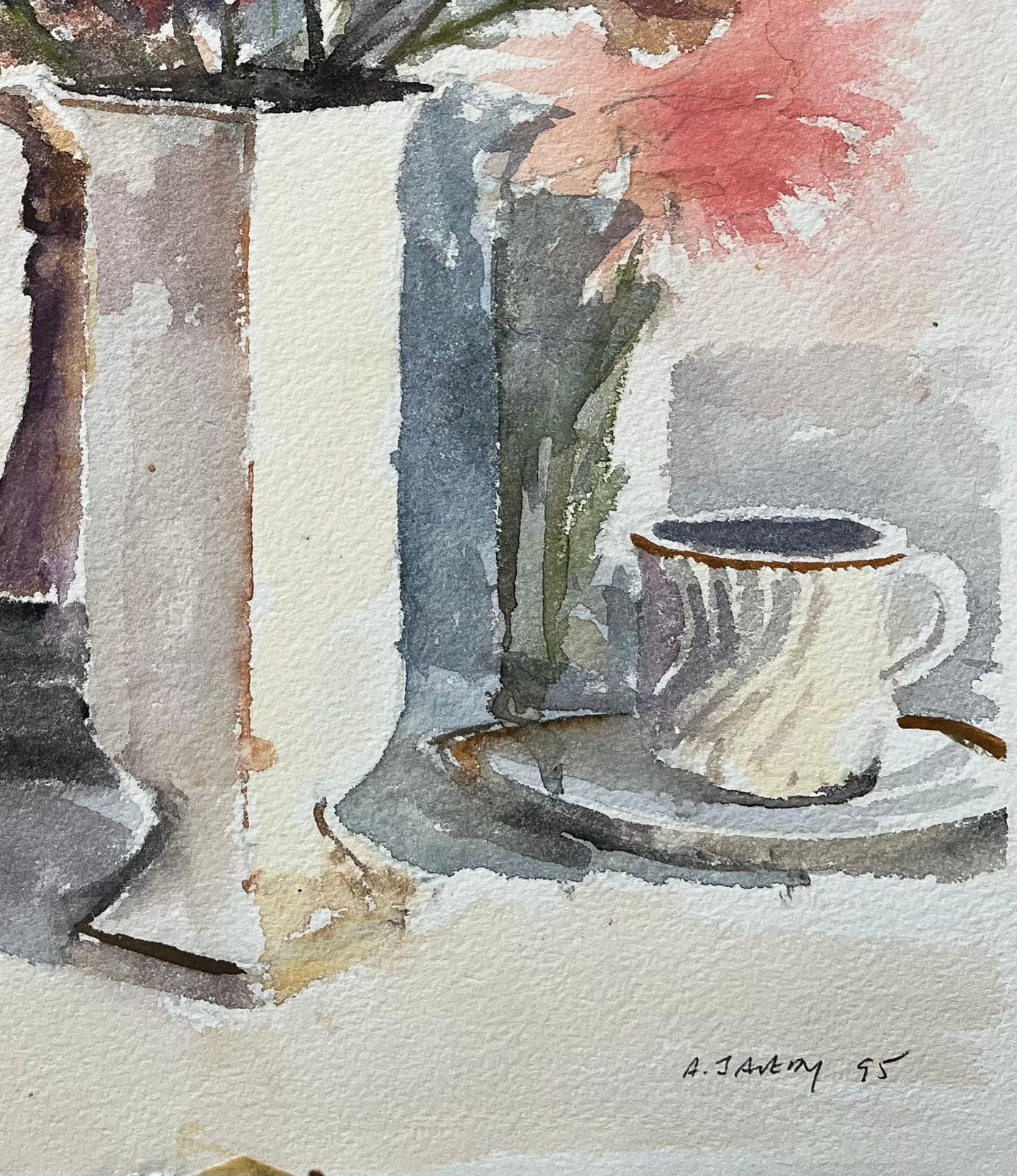 Anthony Averybritish Impressionist Still Life Of A With Vase, Flowers, And Coffee Cup1995 photo for sale