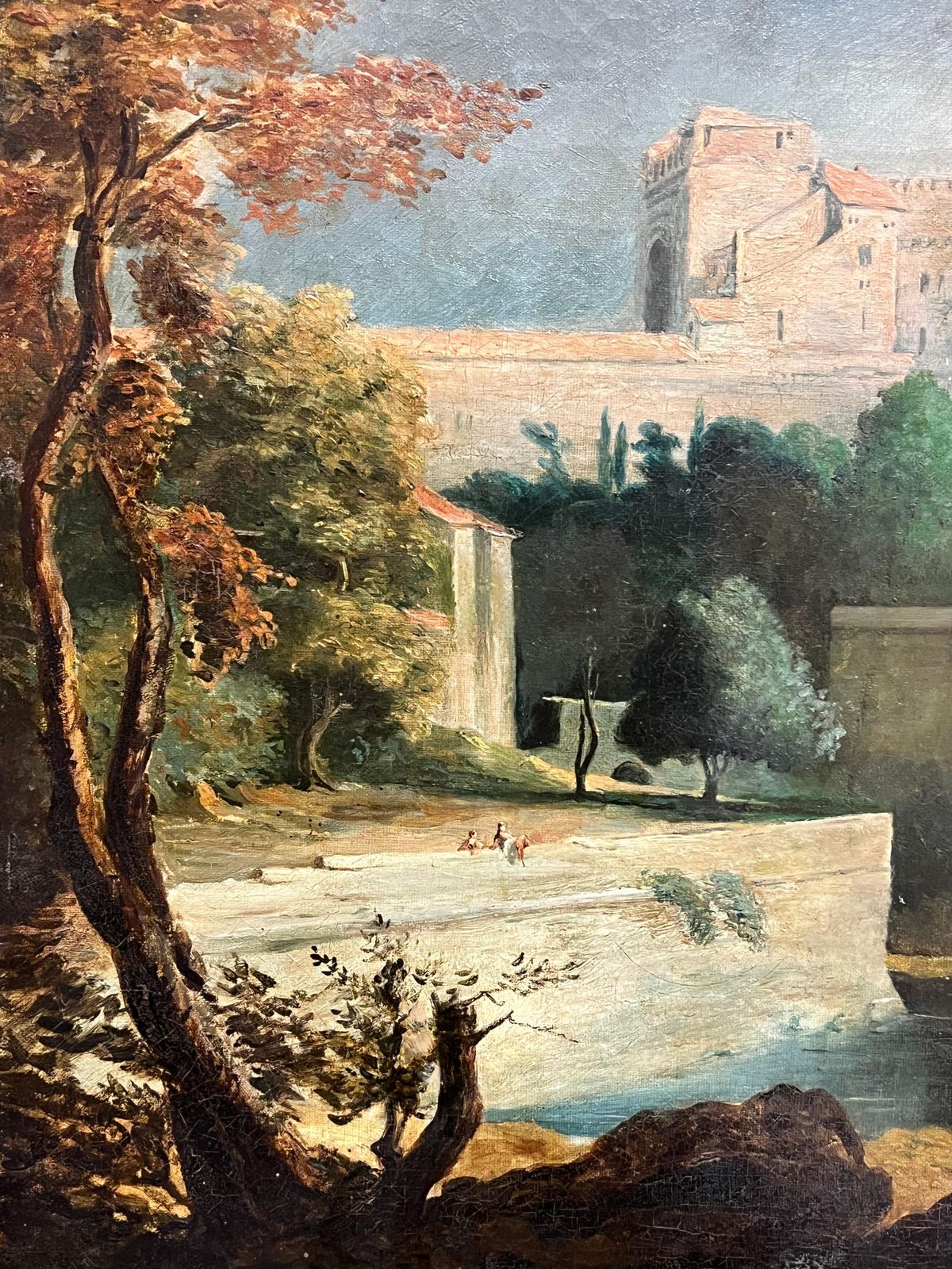 English Old Master Oil Antique English Grand Tour Old Master Oil Figures  Classical Arcadian Landscape photo 2498.0