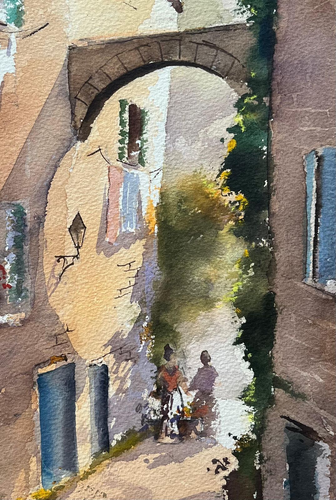 Anthony Averybritish Impressionist Watercolor Of A Sunlit Alley With Archway And Figures photo buy