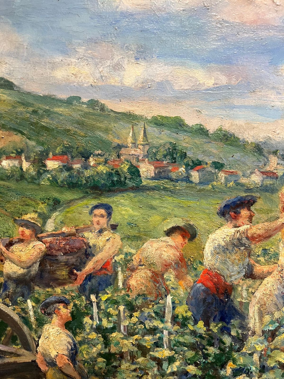 Louis Faillethe Grape Harvest Large 1920's French Signed Oil Harvest Workers Vineyard1930's photo vintage