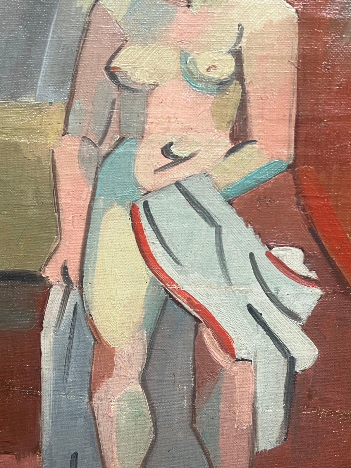 Henri Van Der Beck1930's French Cubist Nude Signed Oil Lady Vibrant Geometric Composition1930's photo vinterior