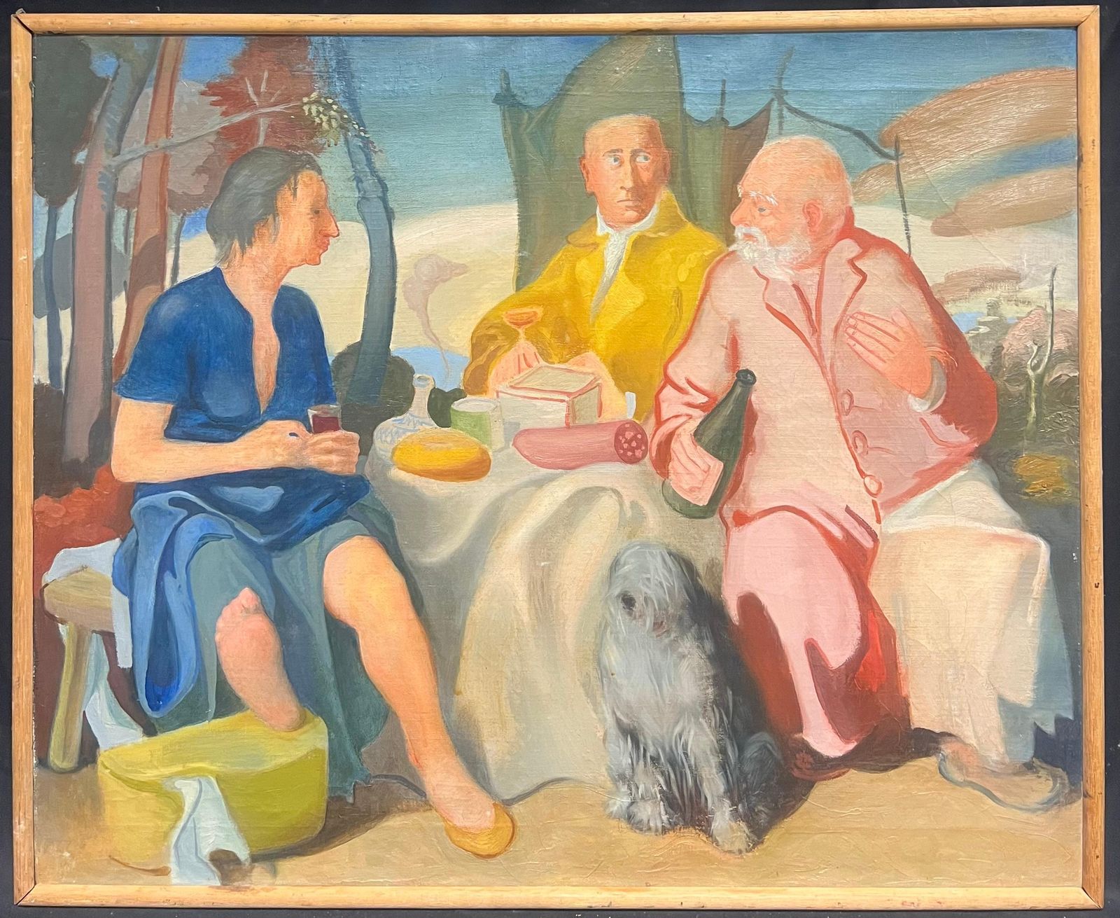 Pierre Georgeotlarge Mid Century French Oil Three Figures Seated Picnic Conversation photo furniture