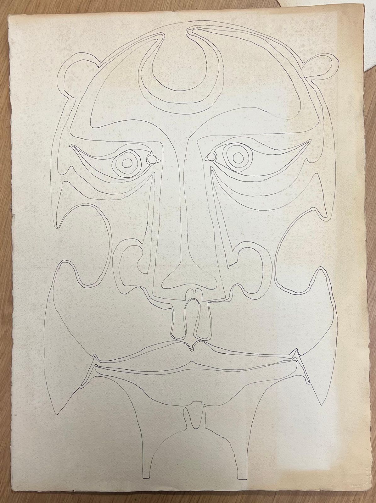 Claude Lagoucheoriginal 1970's French Abstract Line Drawing Of A Mask Like Facec. 1970's photo furniture