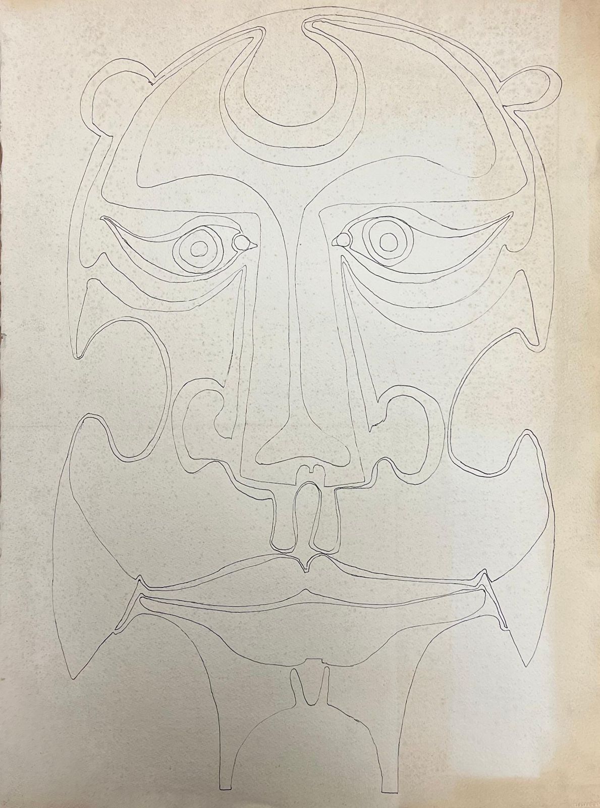 Claude Lagoucheoriginal 1970's French Abstract Line Drawing Of A Mask Like Facec. 1970's photo for sale