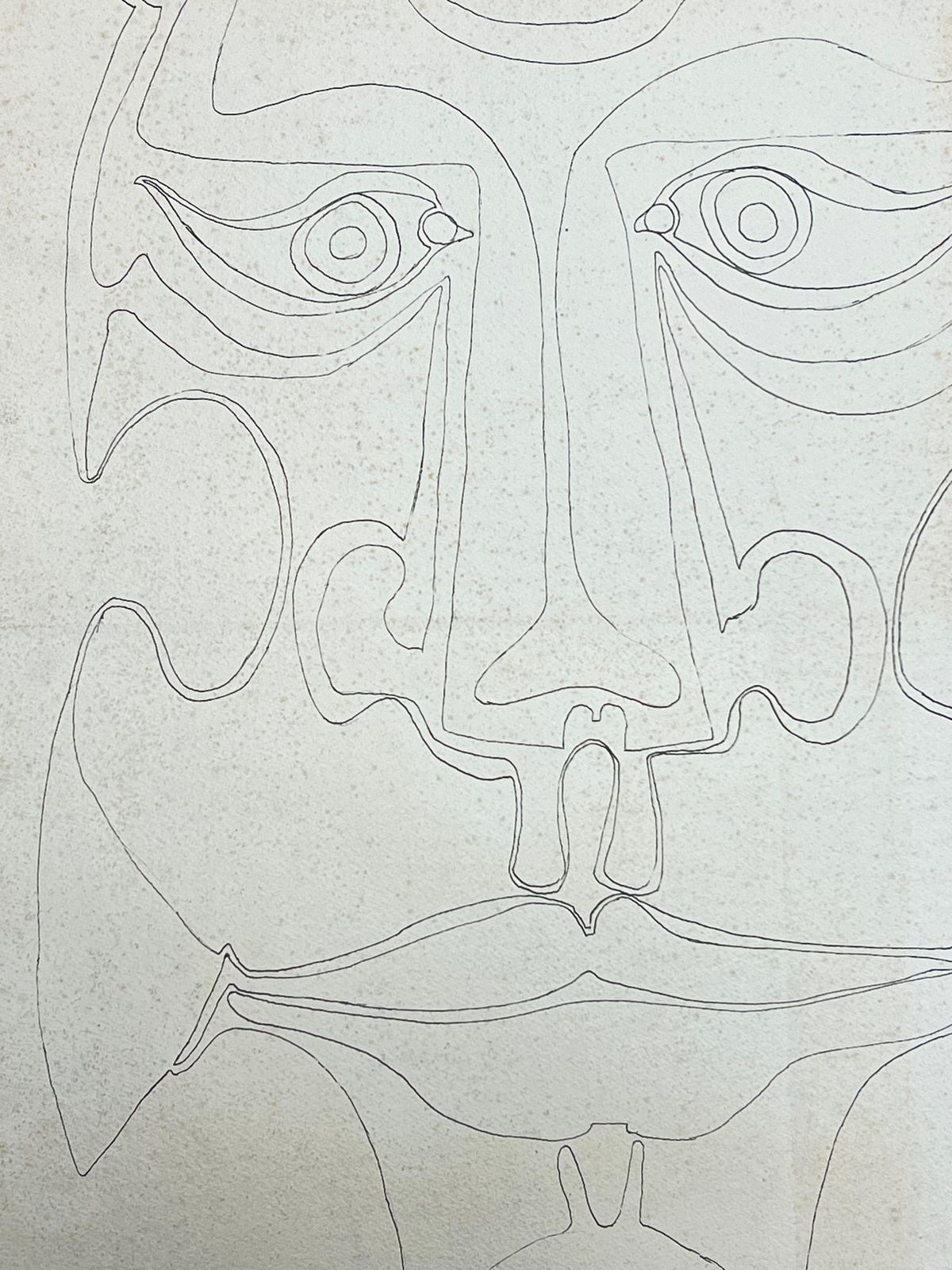 Claude Lagoucheoriginal 1970's French Abstract Line Drawing Of A Mask Like Facec. 1970's photo 418.0